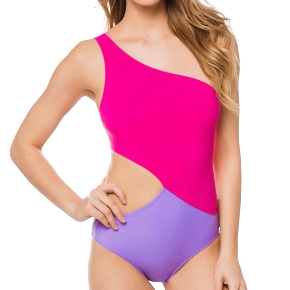 Araks Elmar Color Block Pink Purple Cut‎ Out Swimsuit SPF 50 Size Medium